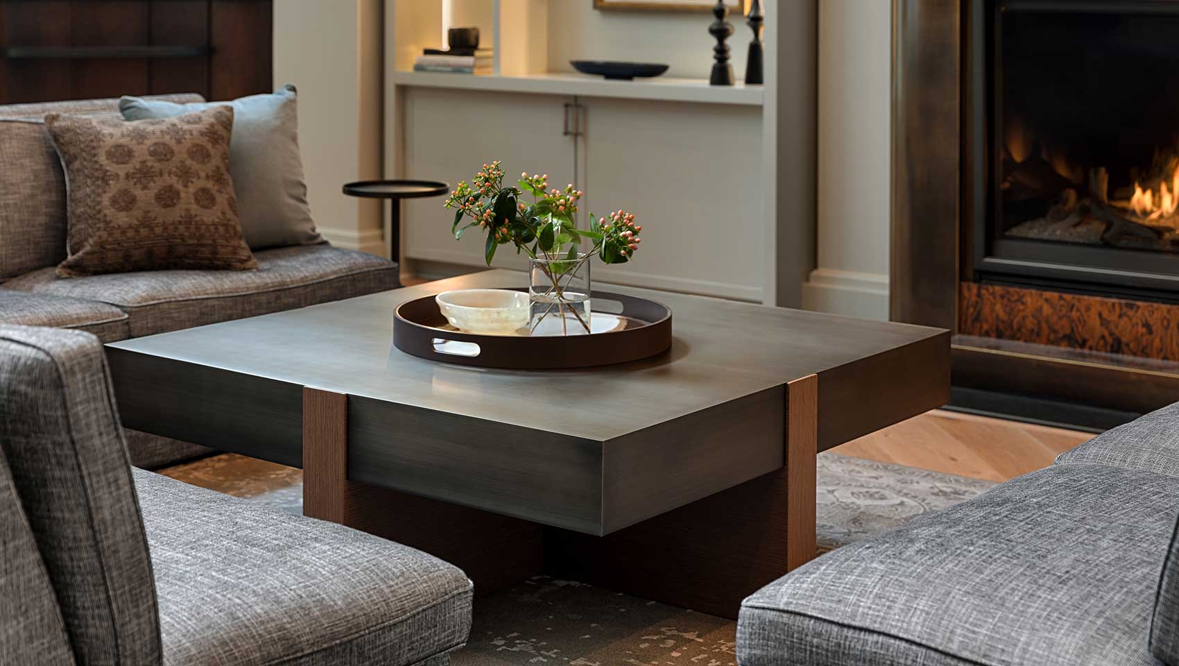 Kimpton Hotel Monaco Seattle Lobby coffee table and fireplace