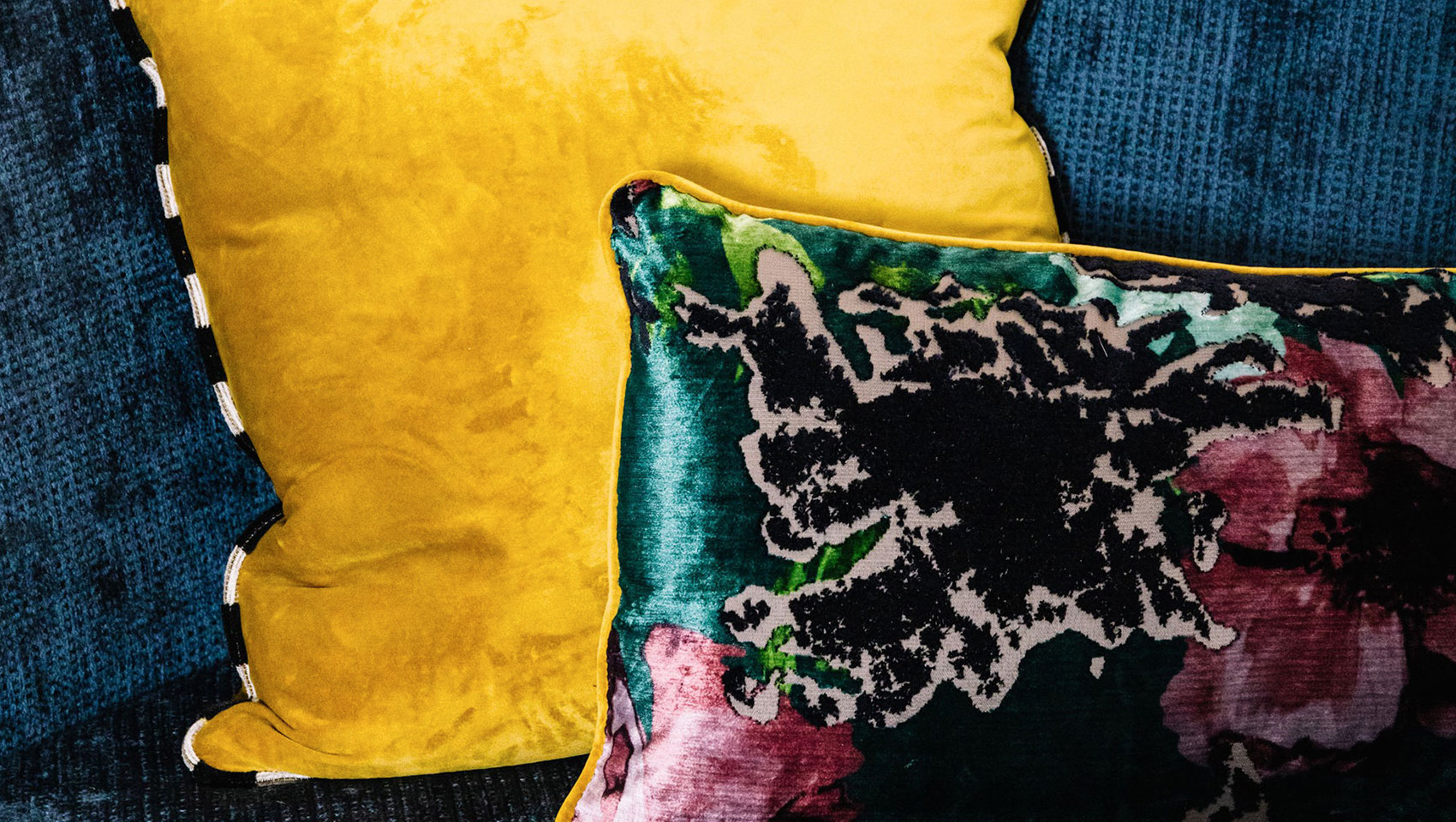 close up of pillows on couch